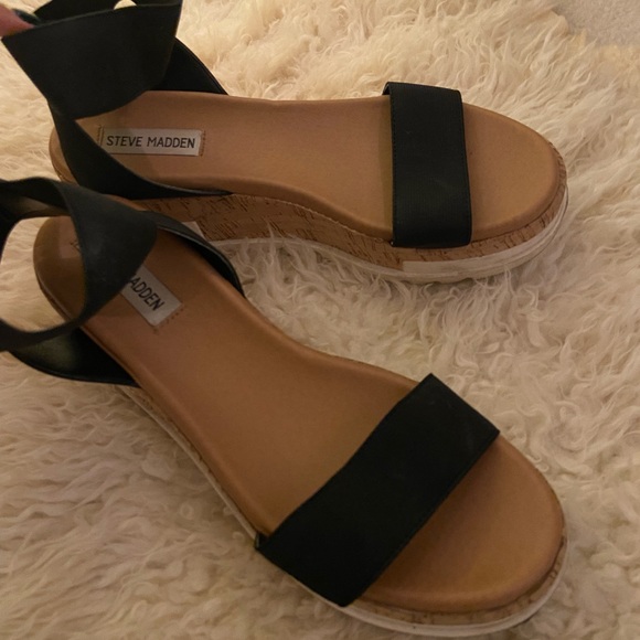 Steve Madden Bandi Elastic Cork Platform Wedges - Picture 2 of 7